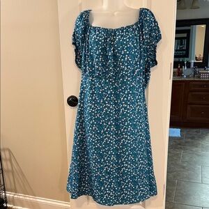 SHEIN Teal Floral Midi Dress